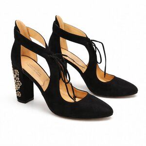 American Glamour  beaded chunky heels suede black shoes Size: 8